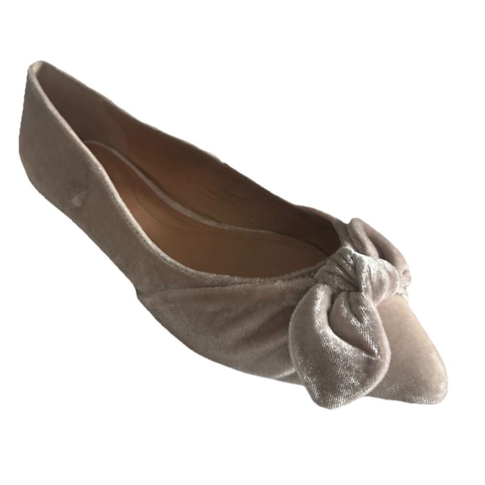 J Jill Simone Womens 6.5M Champagne Velvet Bow Ballet Flats Pointed Toe Slip On